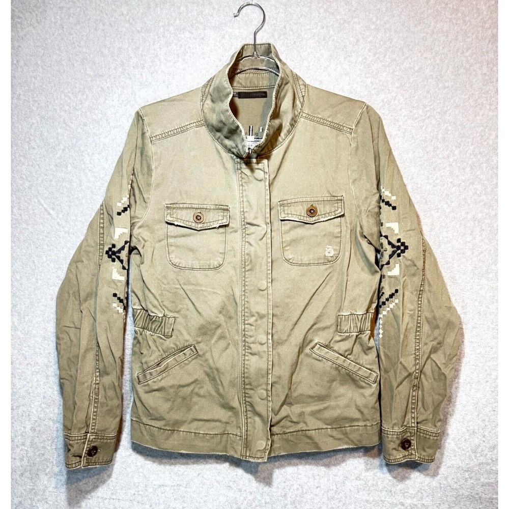 Maurices Jacket Women's Medium Olive Green 100% Cotton Geometric Embroidered